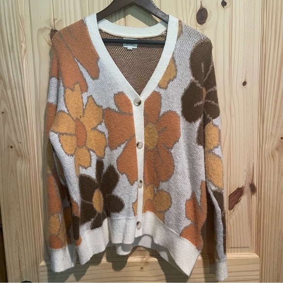 BiBi Cream and Brown Floral Cardigan Sweater - Picture 1 of 8